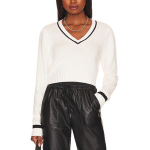Bcbgeneration V Neck White Cotton Cable Sweater Size M